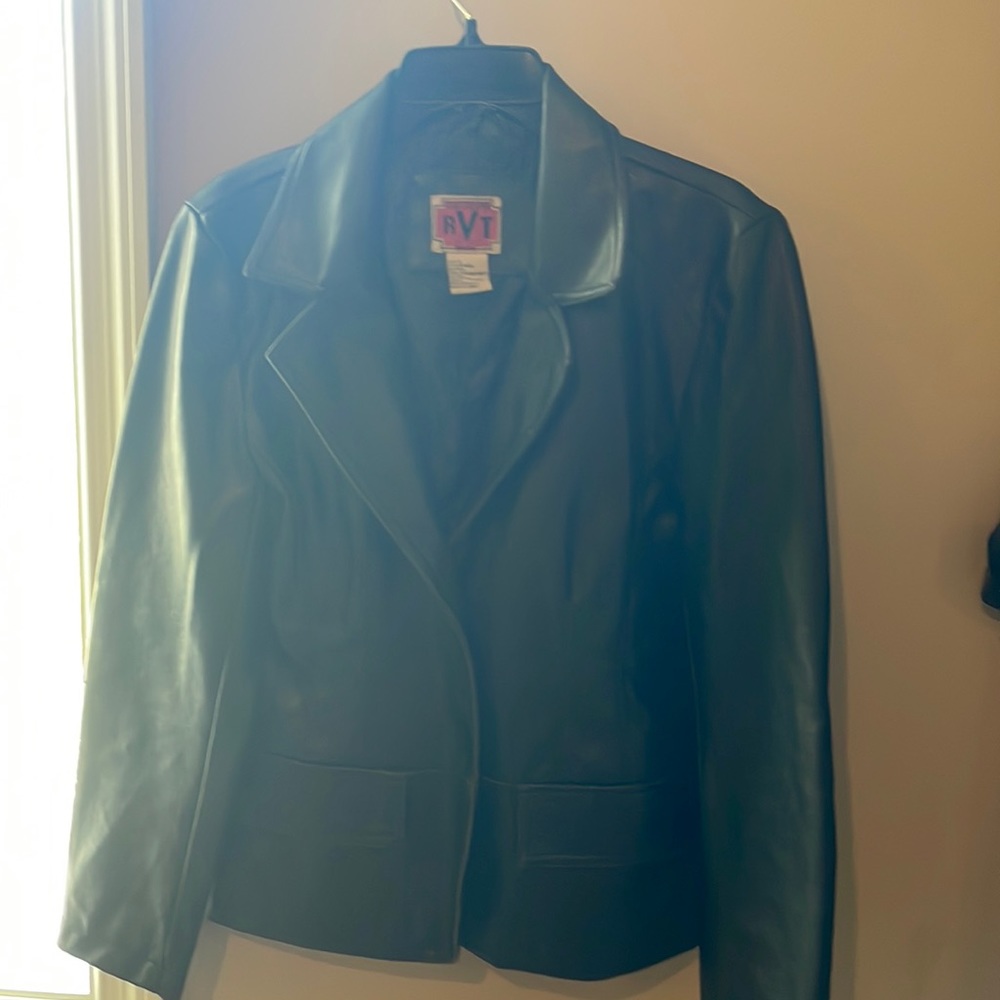 Vintage RVT Clothing Cropped Black Faux Leather Blazer Jacket